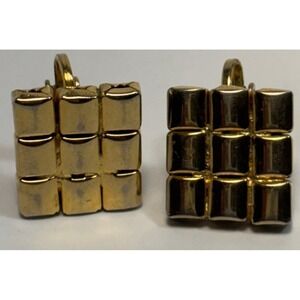 Earrings Gold Tone Minimalist Geometric Grid Design Elegant Pieces Clip On